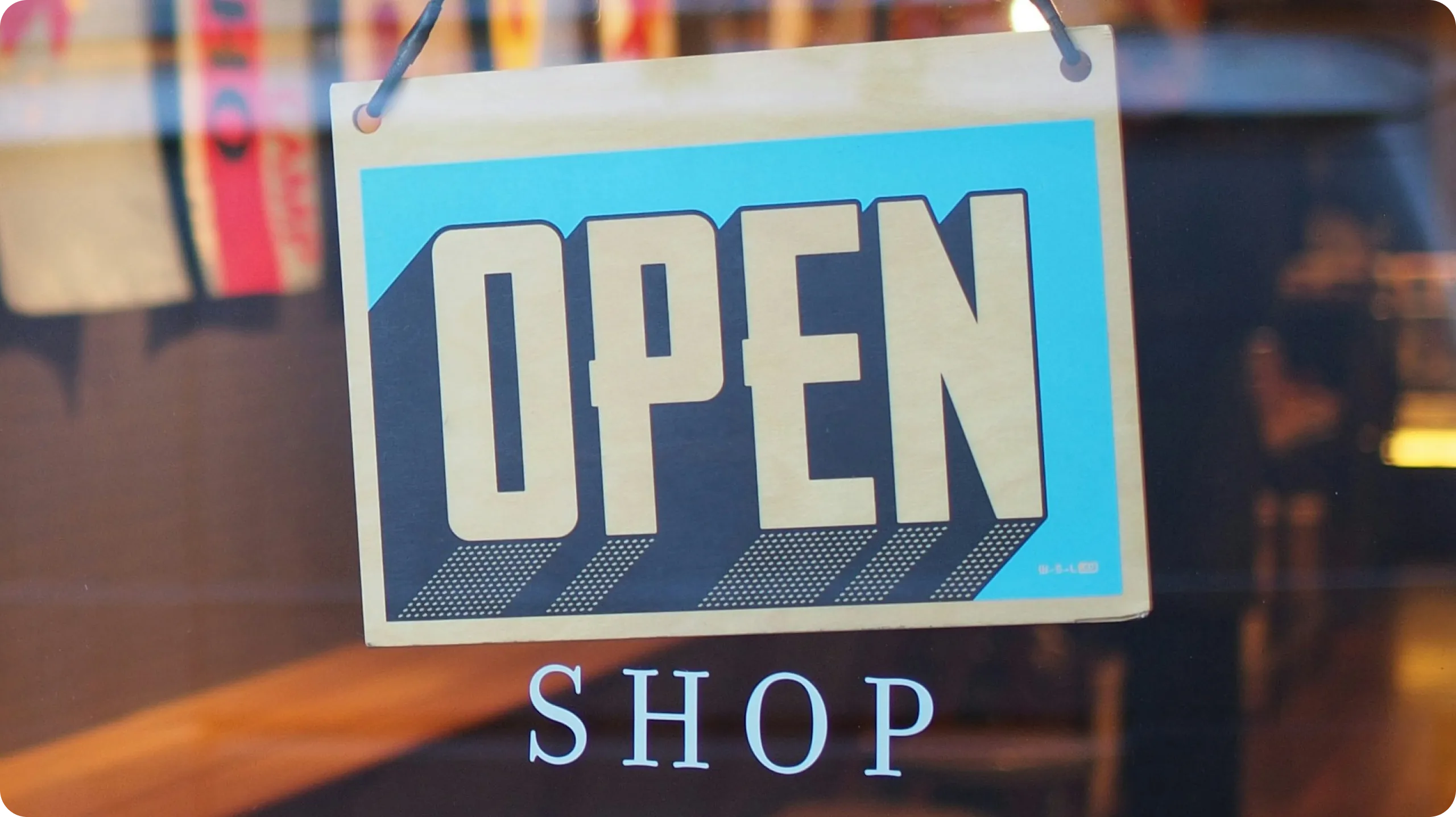 Open sign at a retail store.