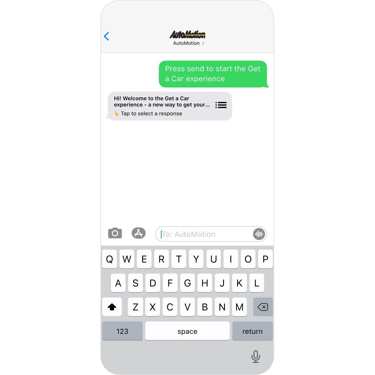 AutoMotion chat transcript in Apple Business Chat