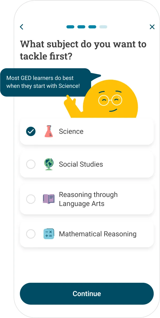 Screenshot of the GED app on a study path screen.