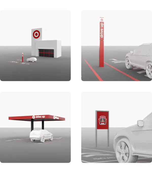 Mock ups of a customer arriving at a Target