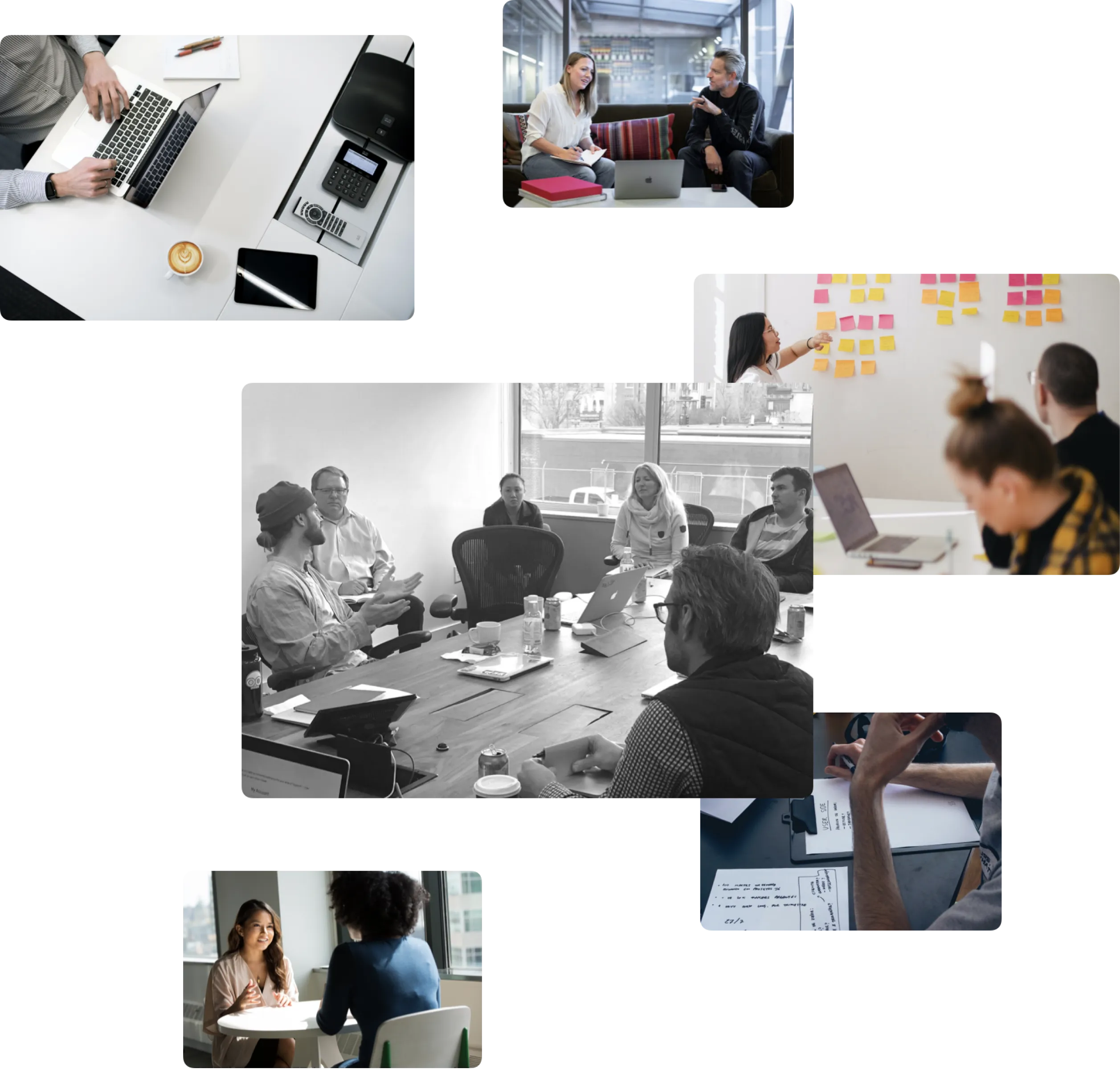 Photos of Livefront and Fidelity team members collaborating during research sessions.