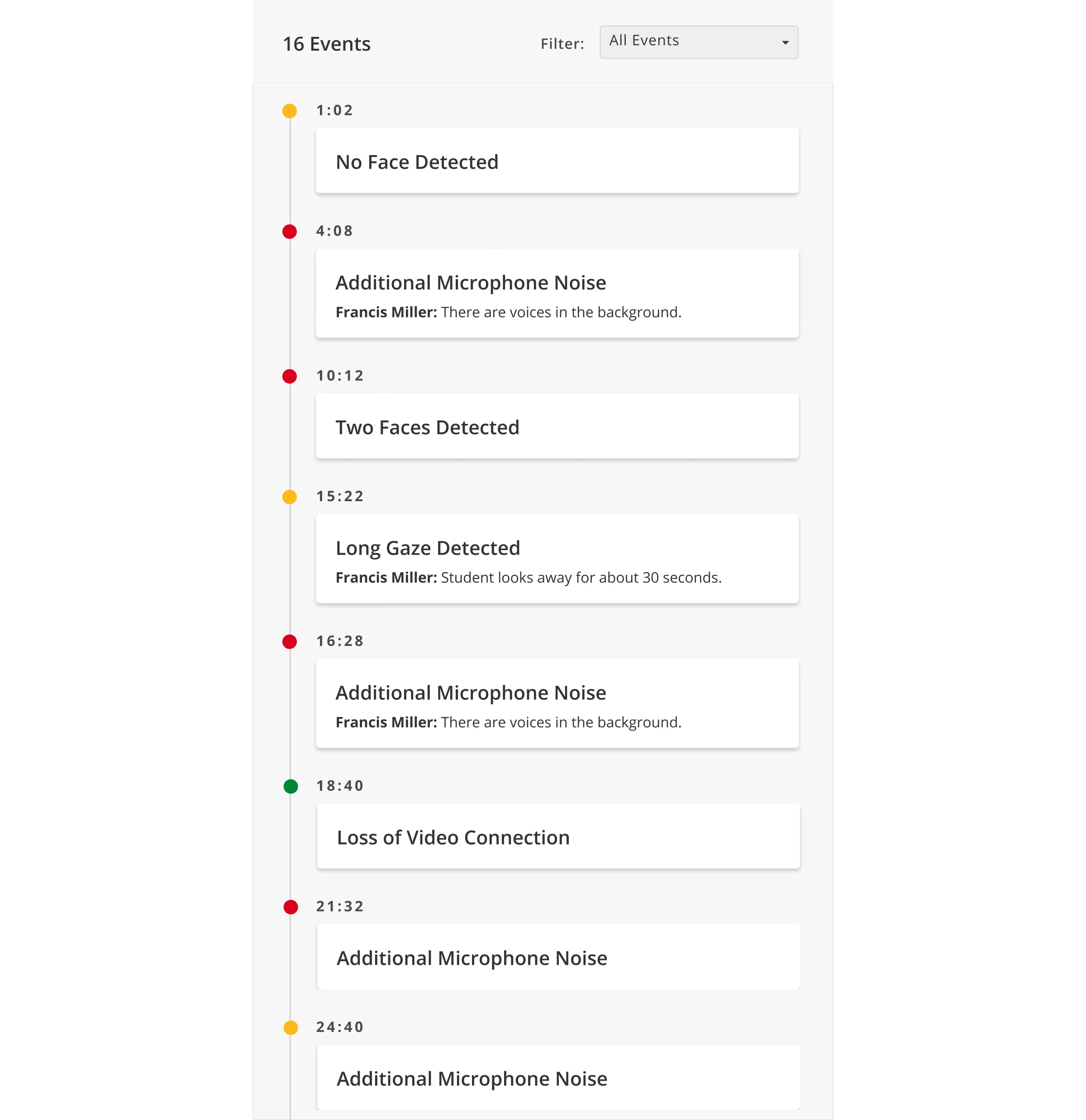 Pearson Vue events interface