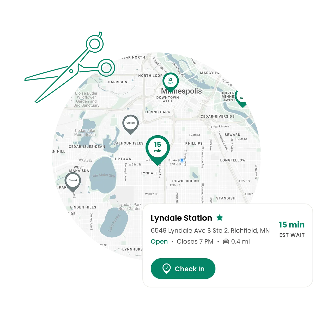 Image of the map within the Great Clips mobile app