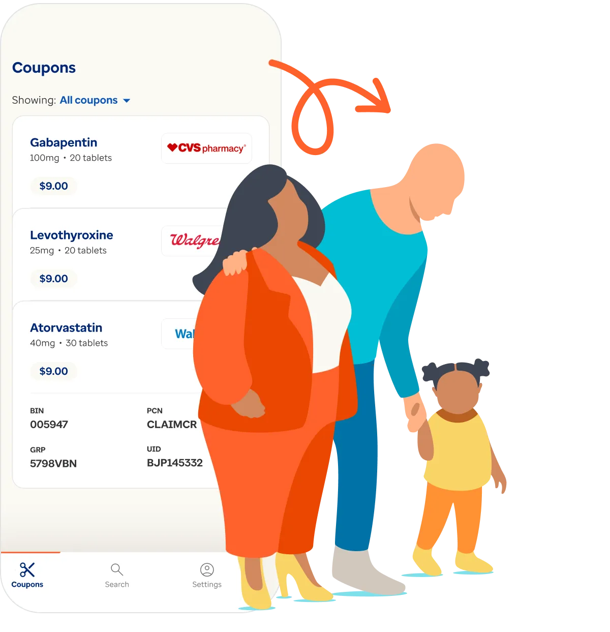 Image of the Optum Perks app next to an animated family