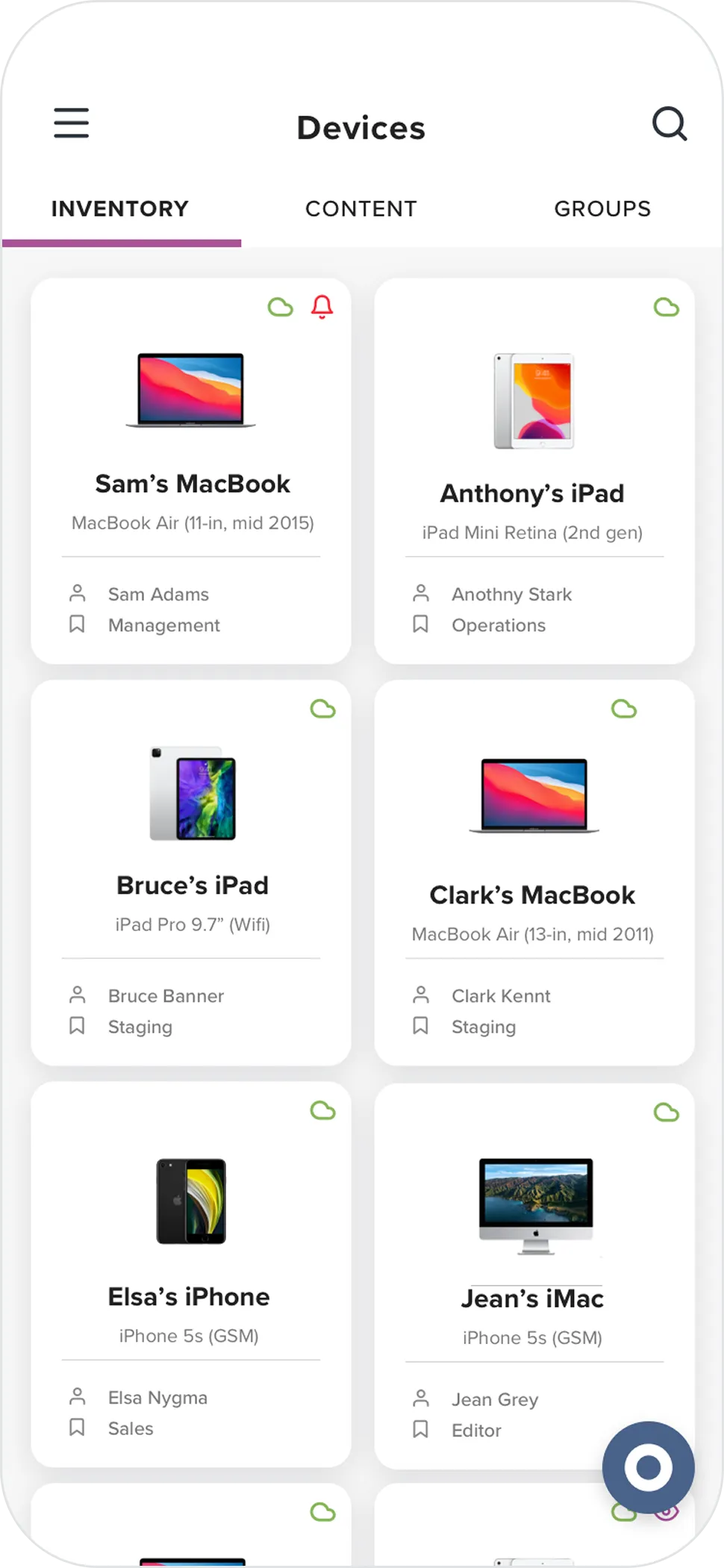 In-app view of device inventory screen.