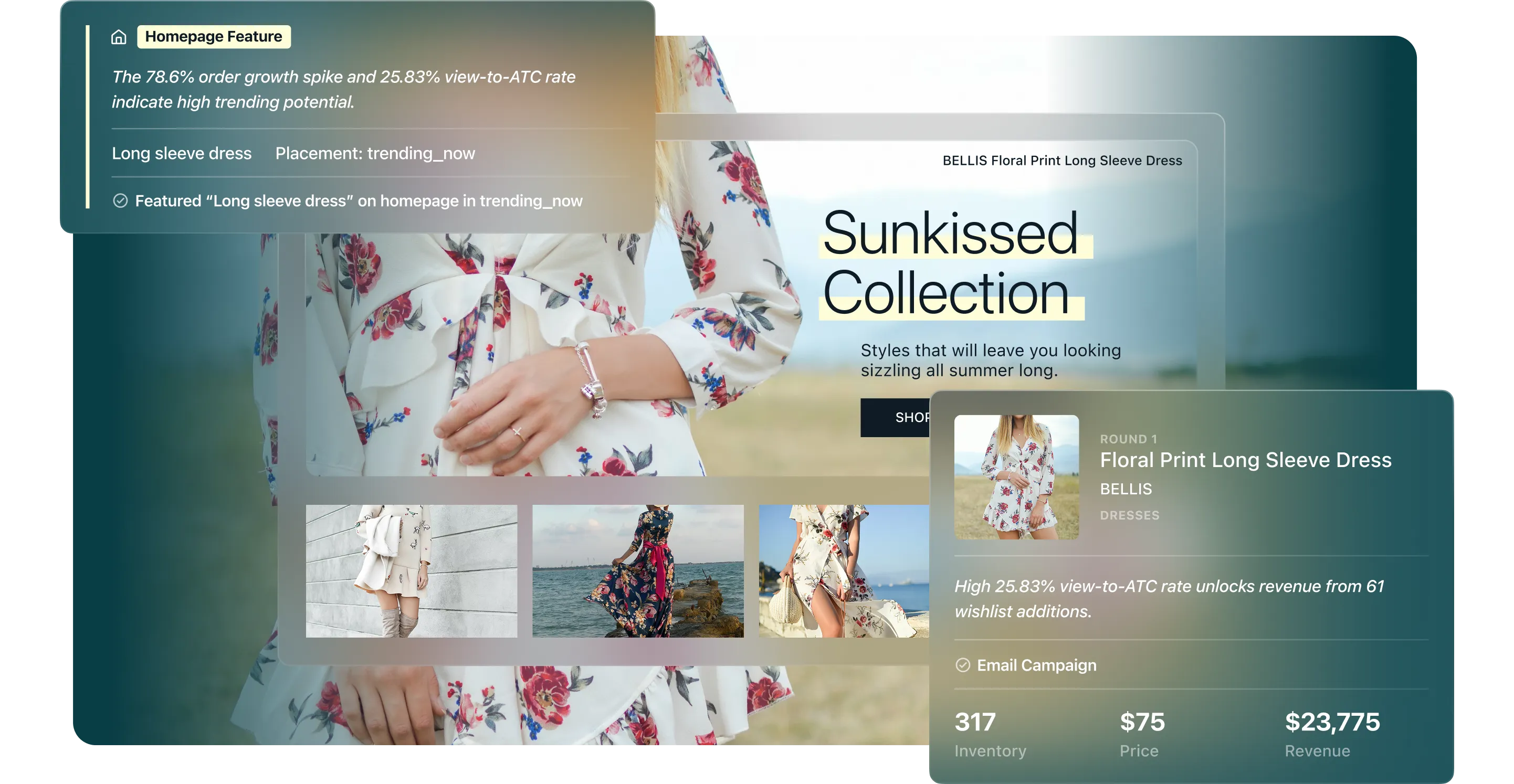 Lumos product mockup showing the Sunkissed Collection product workspace