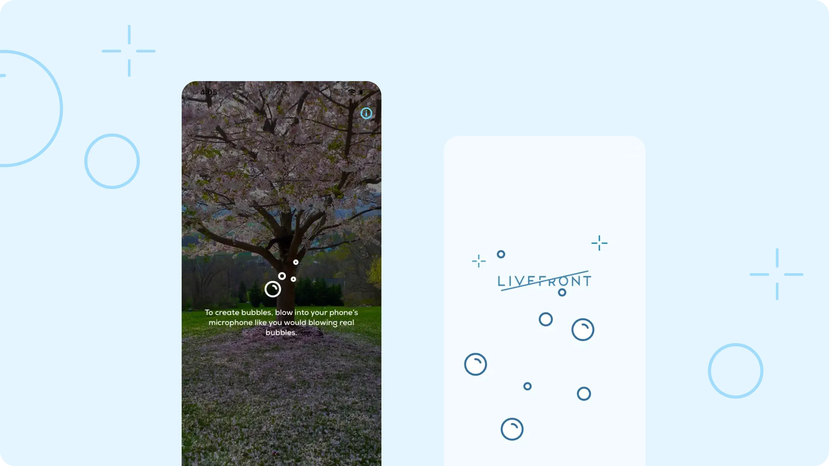 Screenshot of the bubbles application being used in a backyard