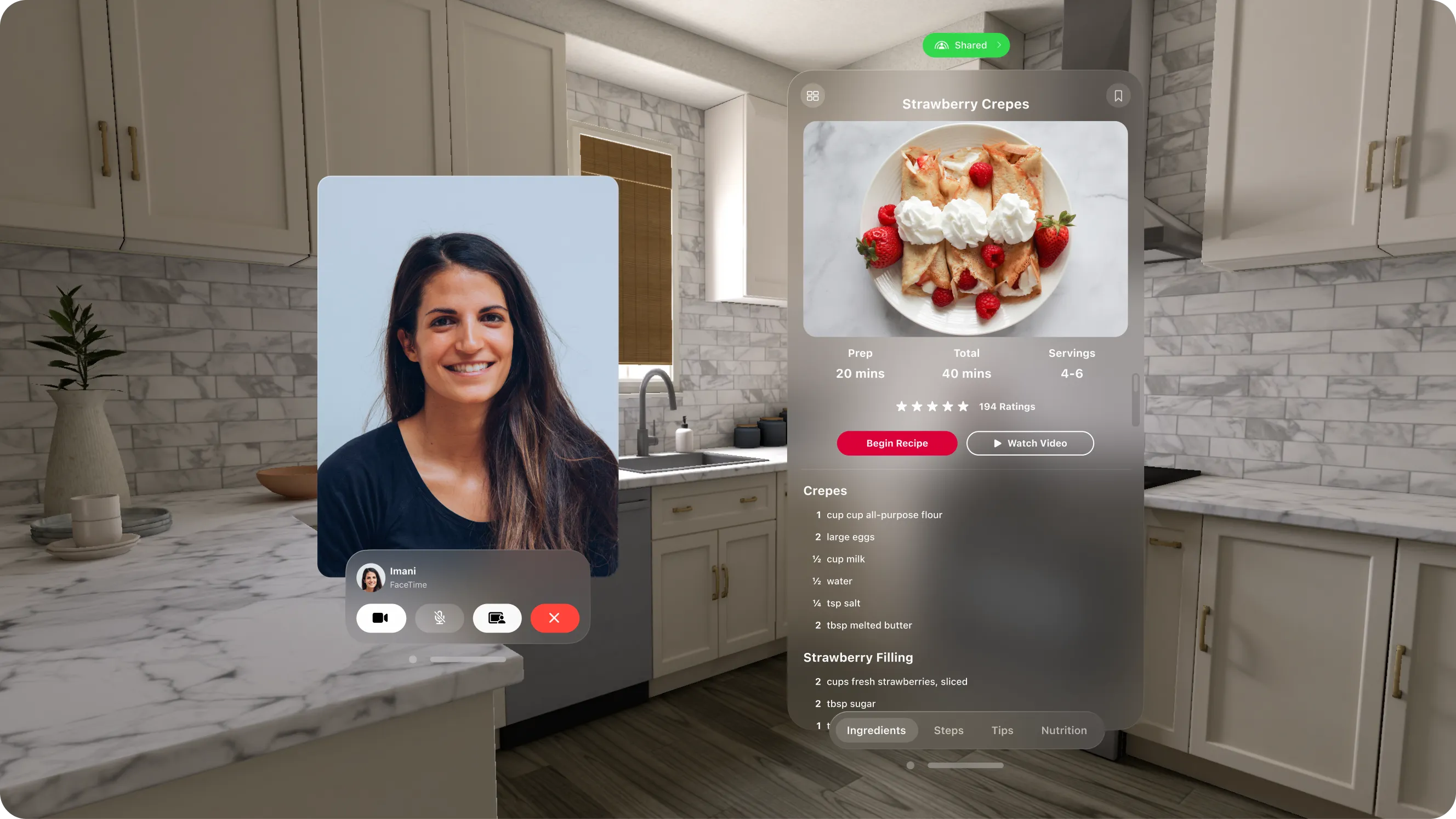 Screenshot of the recipe app within Vision Pro