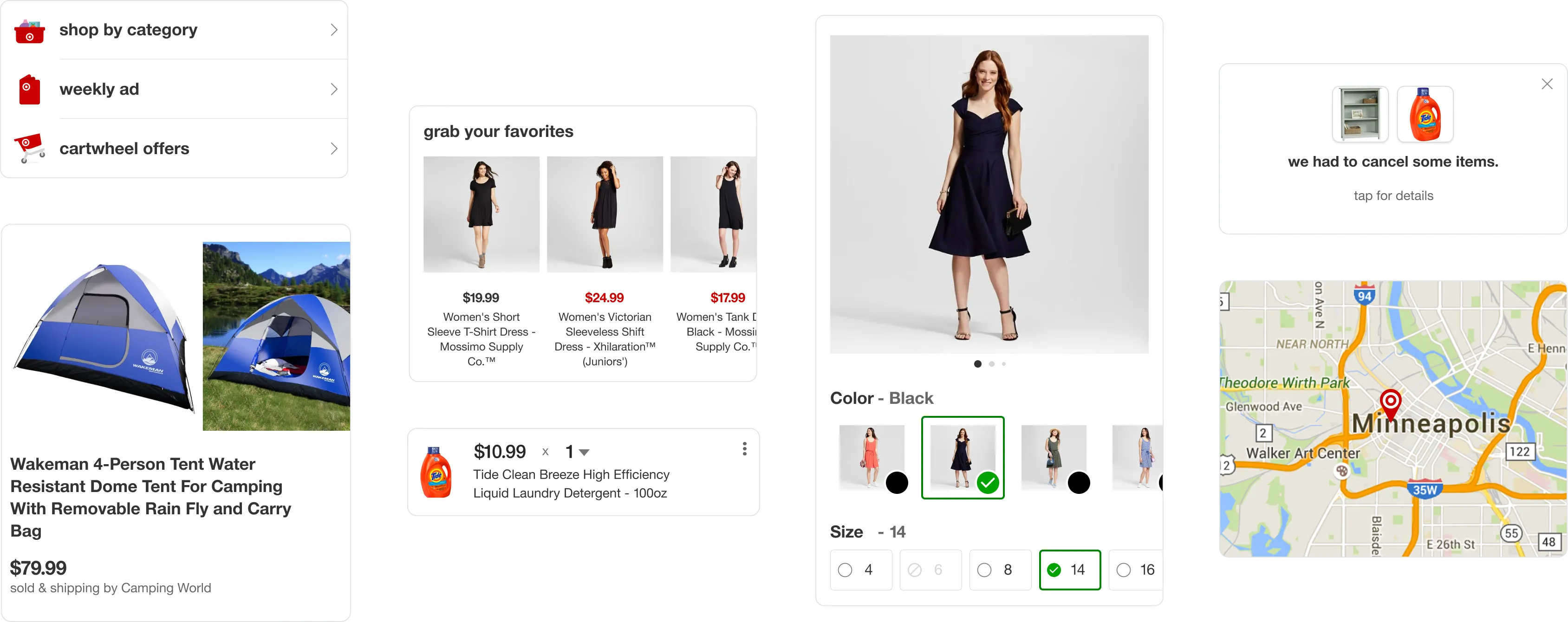 Several images displaying various features of Target's app.