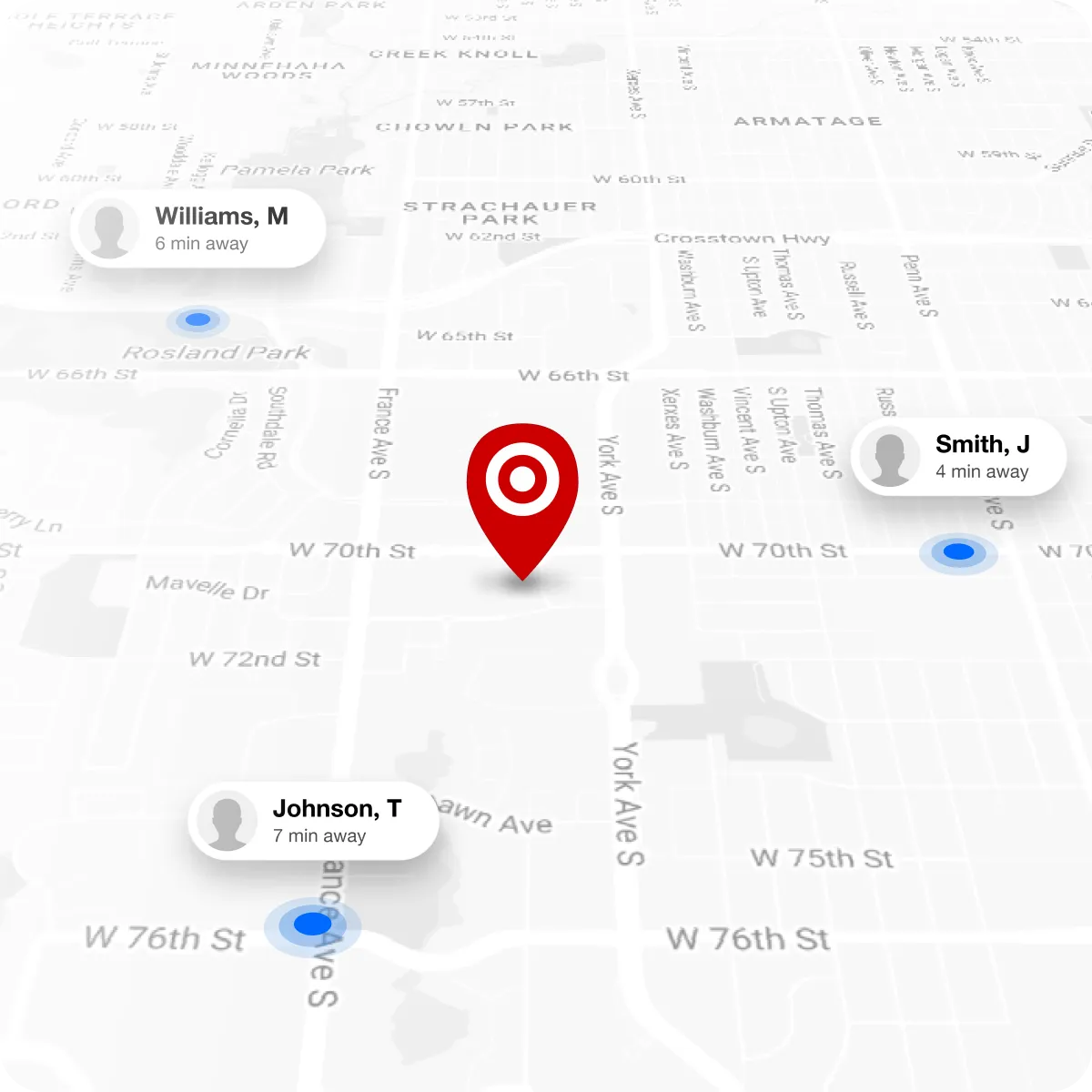 Map view of customer arrival times