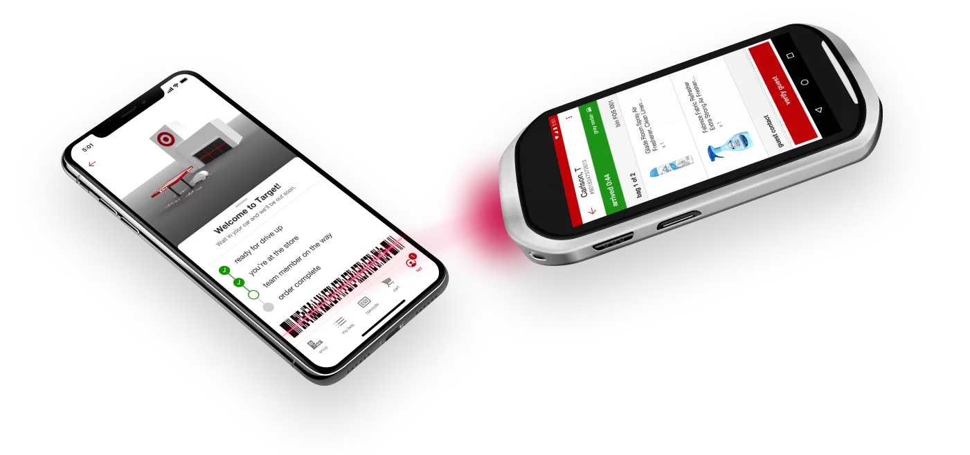 A Target employee device scanning the Target Drive Up app