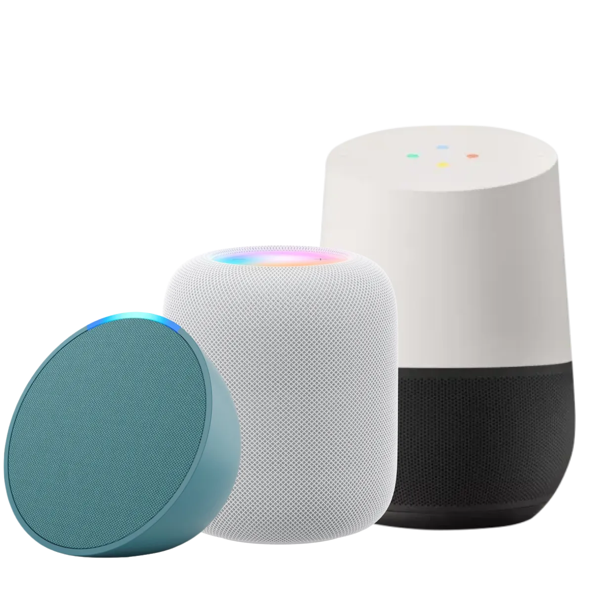 Alexa, Google Home, and Homepod smart speakers