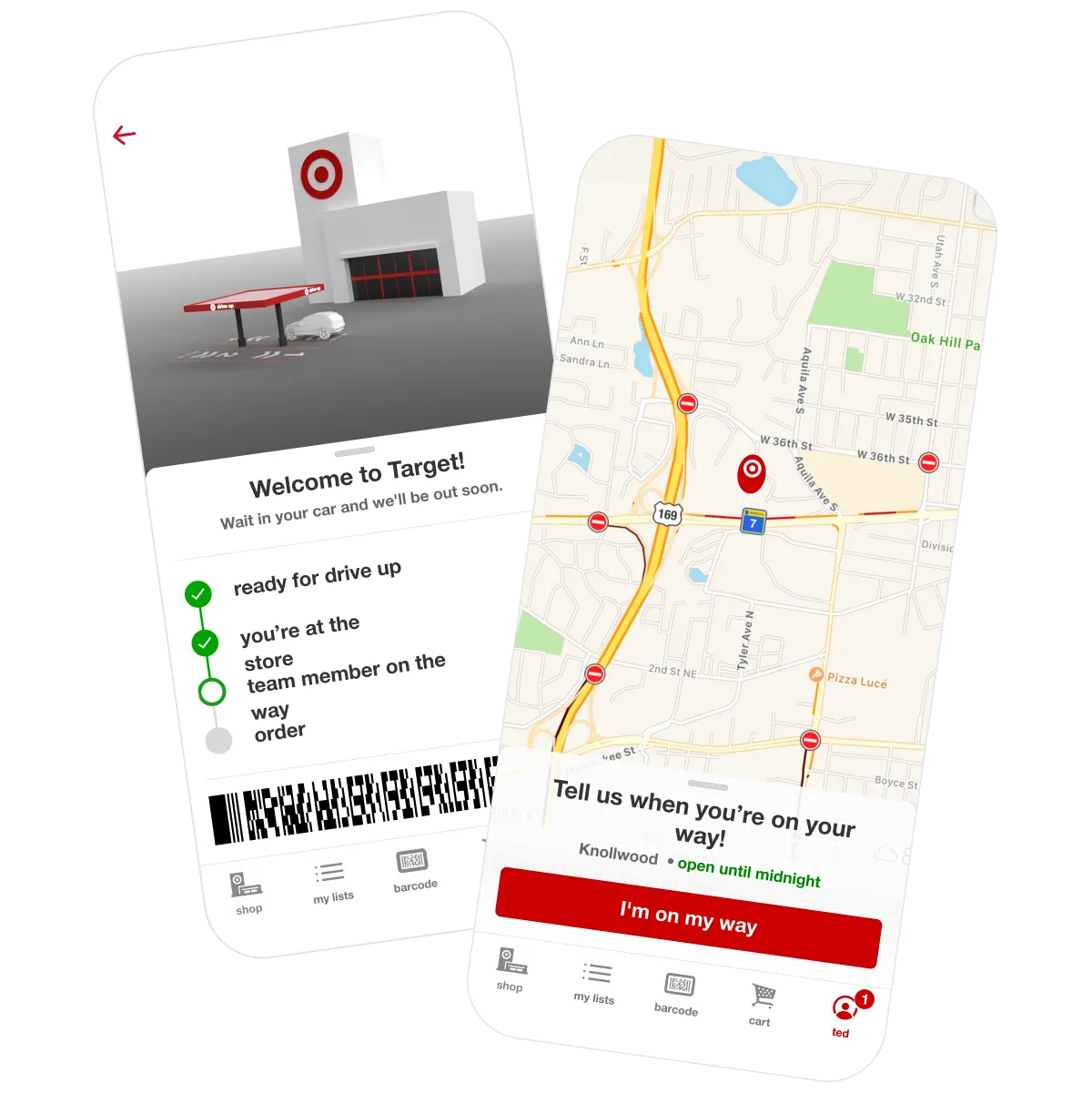 Screenshots of a Target Drive Up user flow in progress