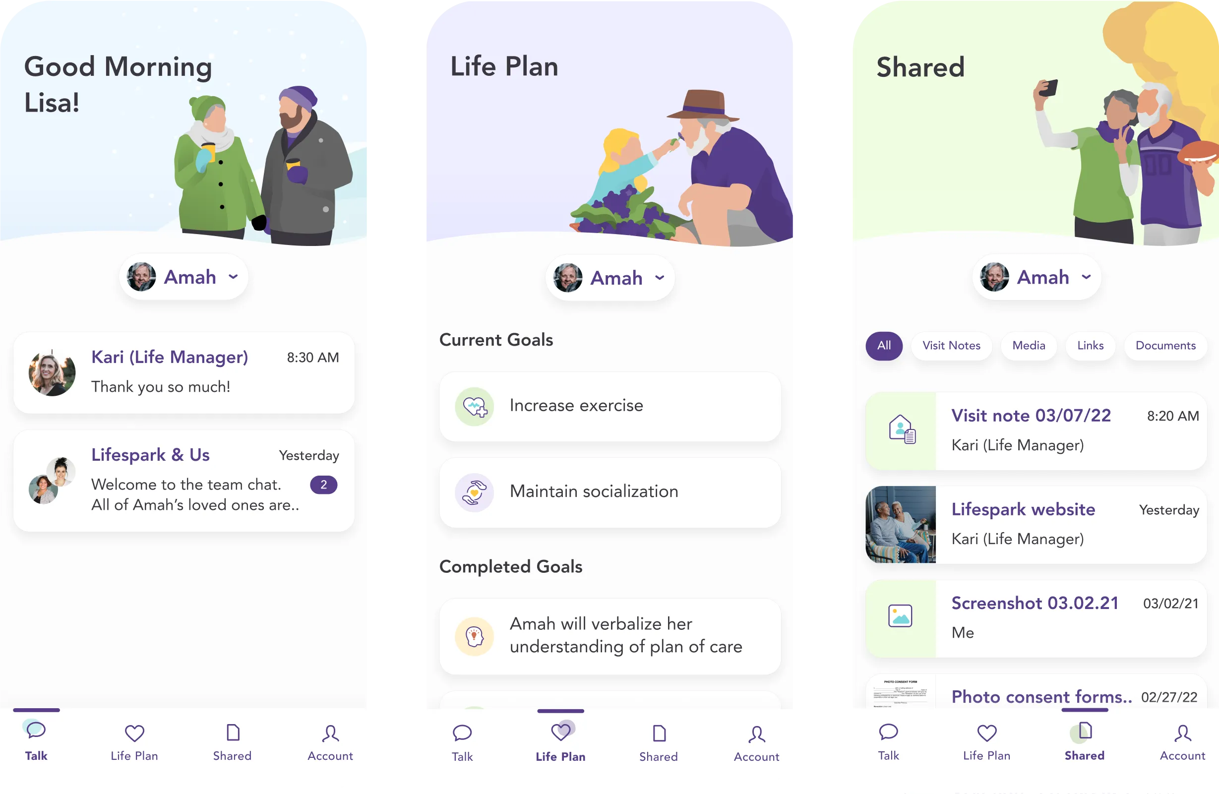 Mockups of application with charismatic illustrations