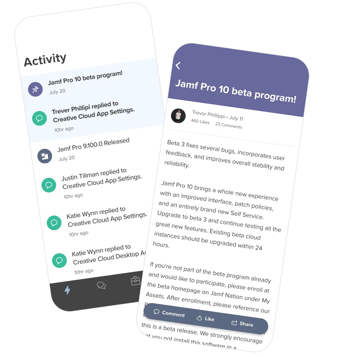 Activity and article app screenshots