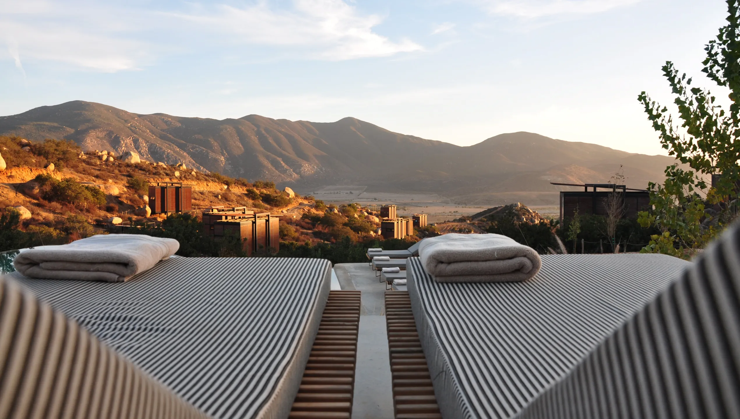 A vacation patio overlooking mountains.