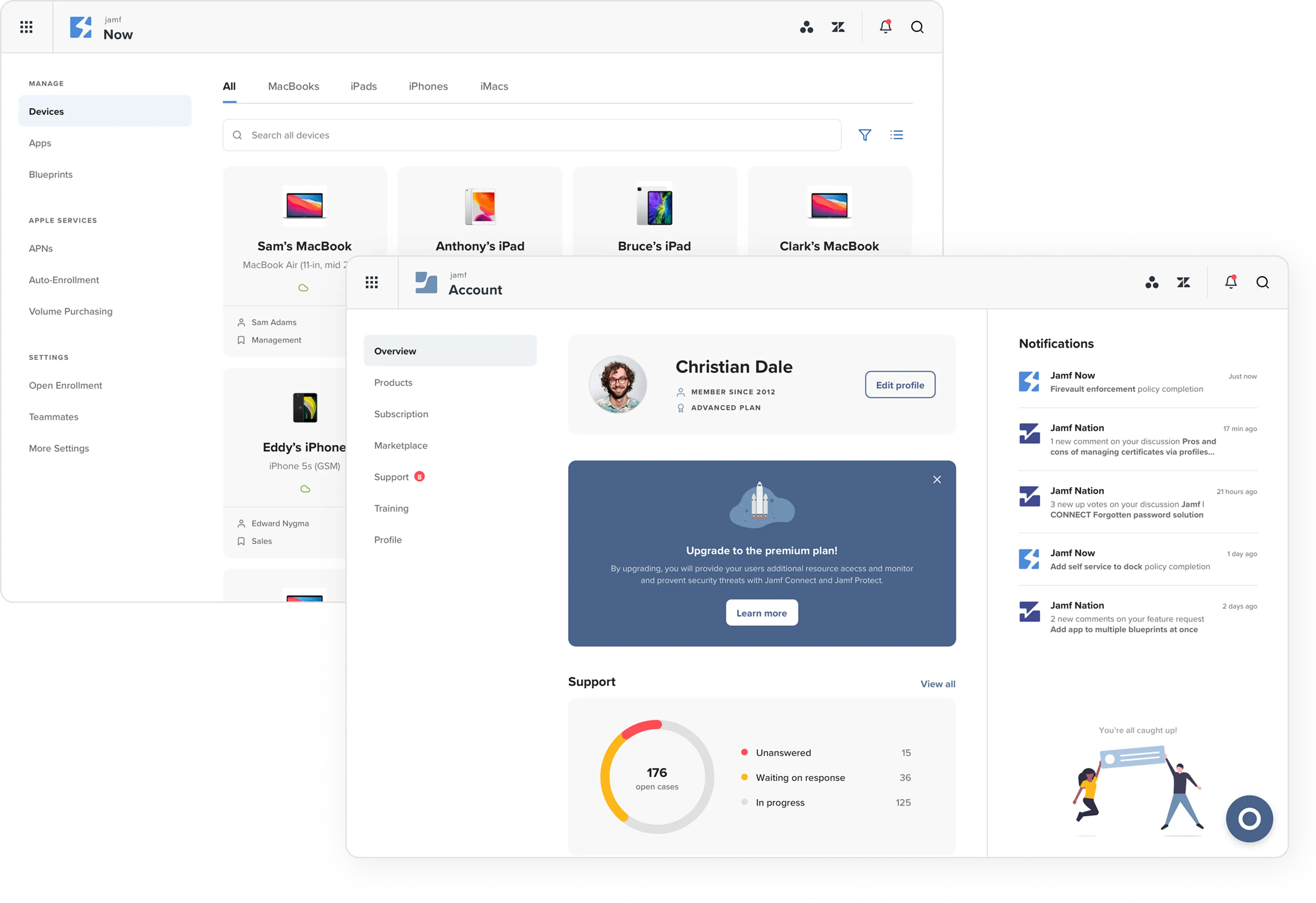 Jamf devices and overview screens.