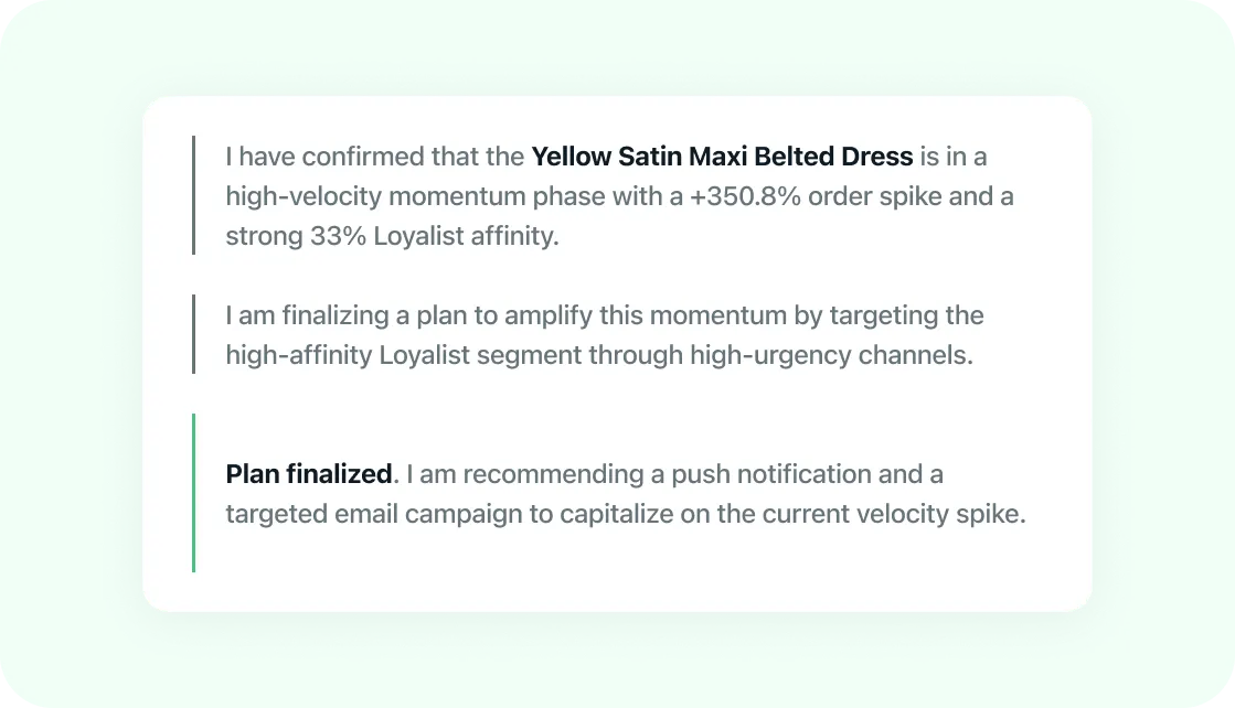 Illustration of an agent finalizing a campaign plan from product signals