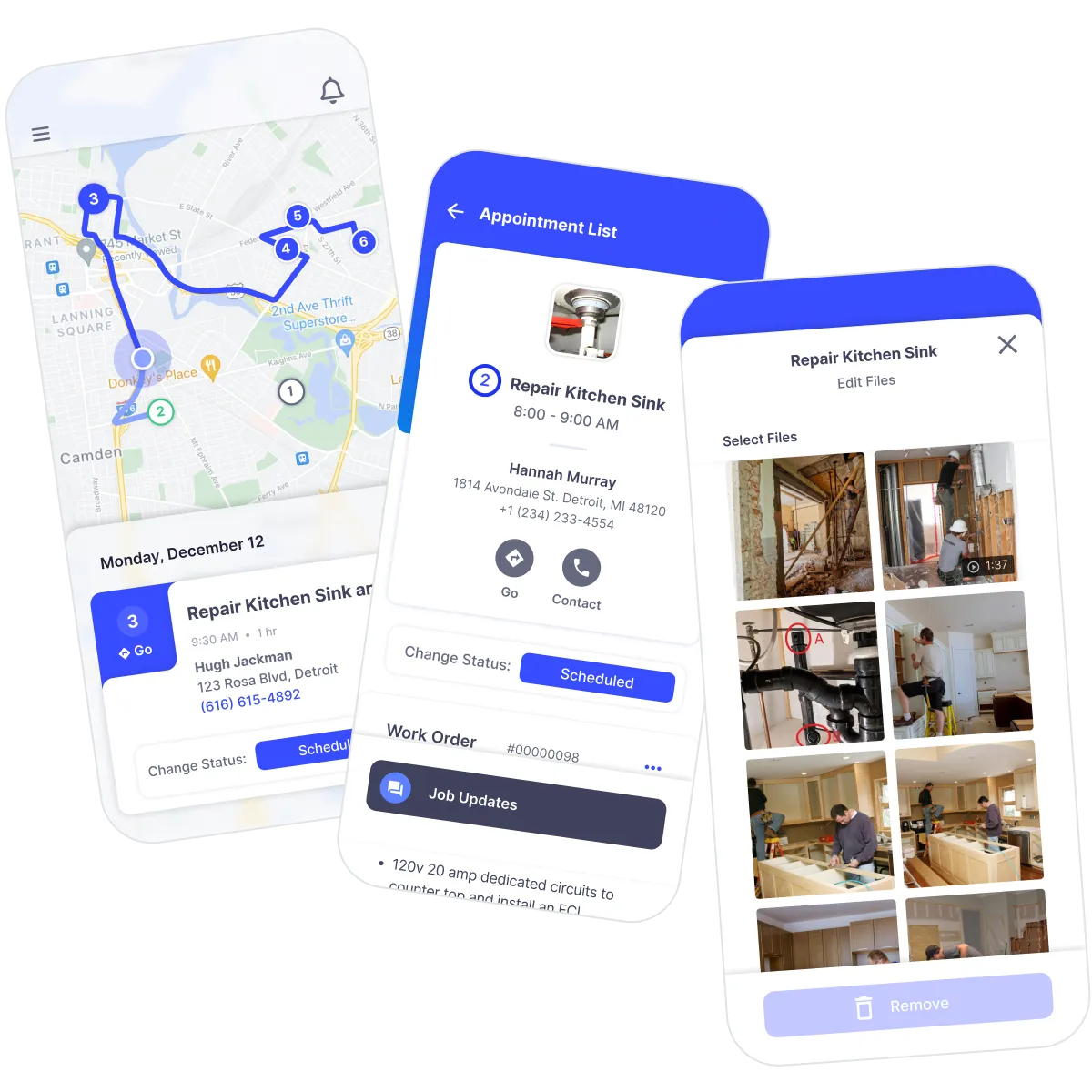 Map view of appointment schedule and routes