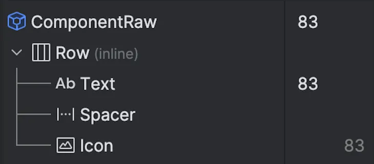 CompnentRaw and Text recompose 83 times while Icon is skipped 83 times.