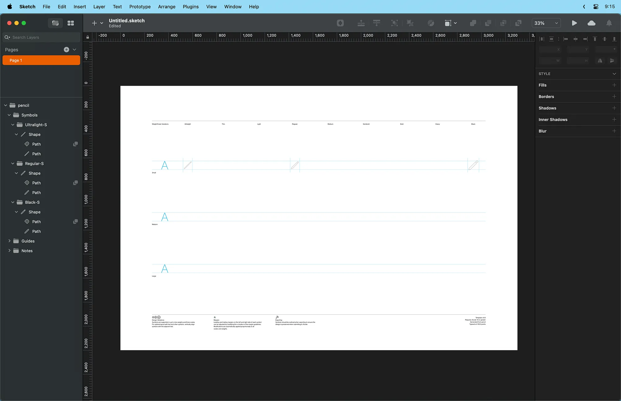 The exported template open in Sketch.