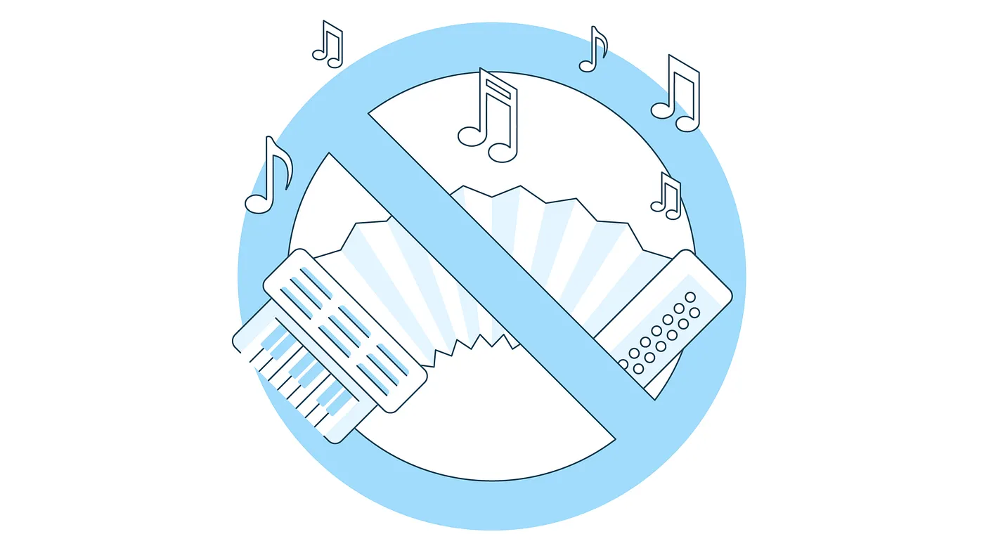 An accordion being crossed out