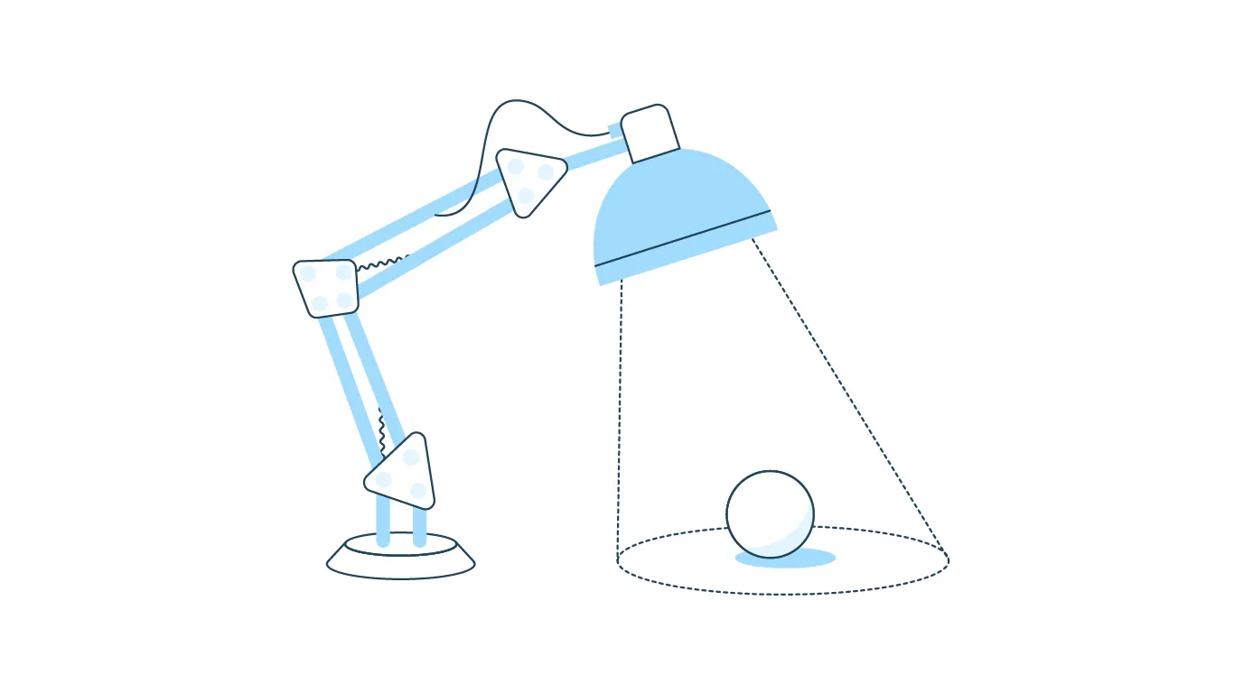 Illustration of a desk lamp creating a shadow on a round object